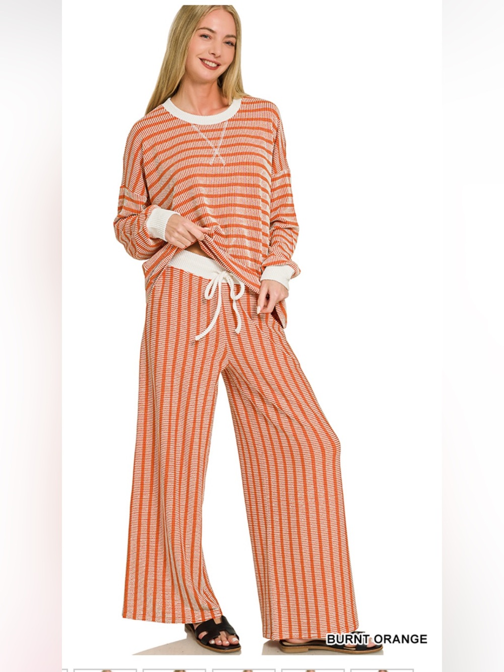 223 ❤️ bt orange ZENANA RAISED RIB STRIPED
PULLOVER & PANTS SET